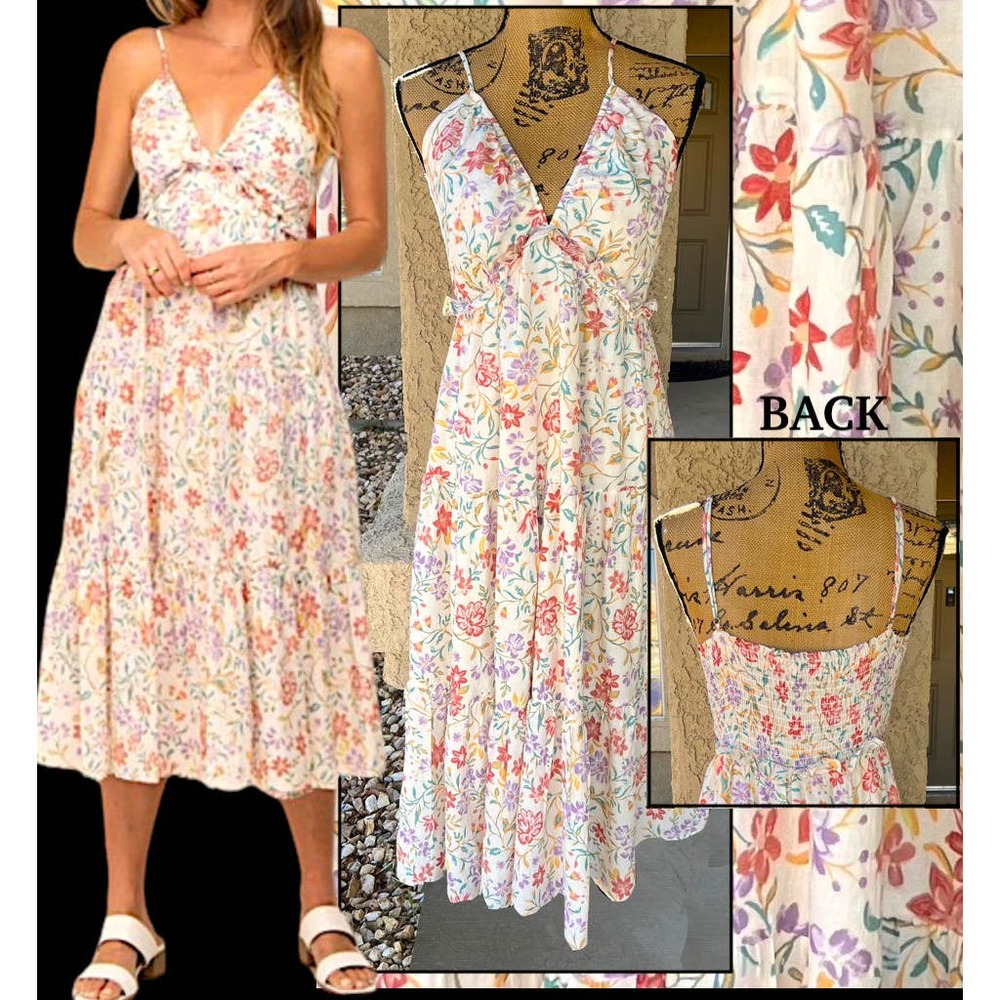 PinkBlush Lavender Floral Tiered Midi Dress Size M